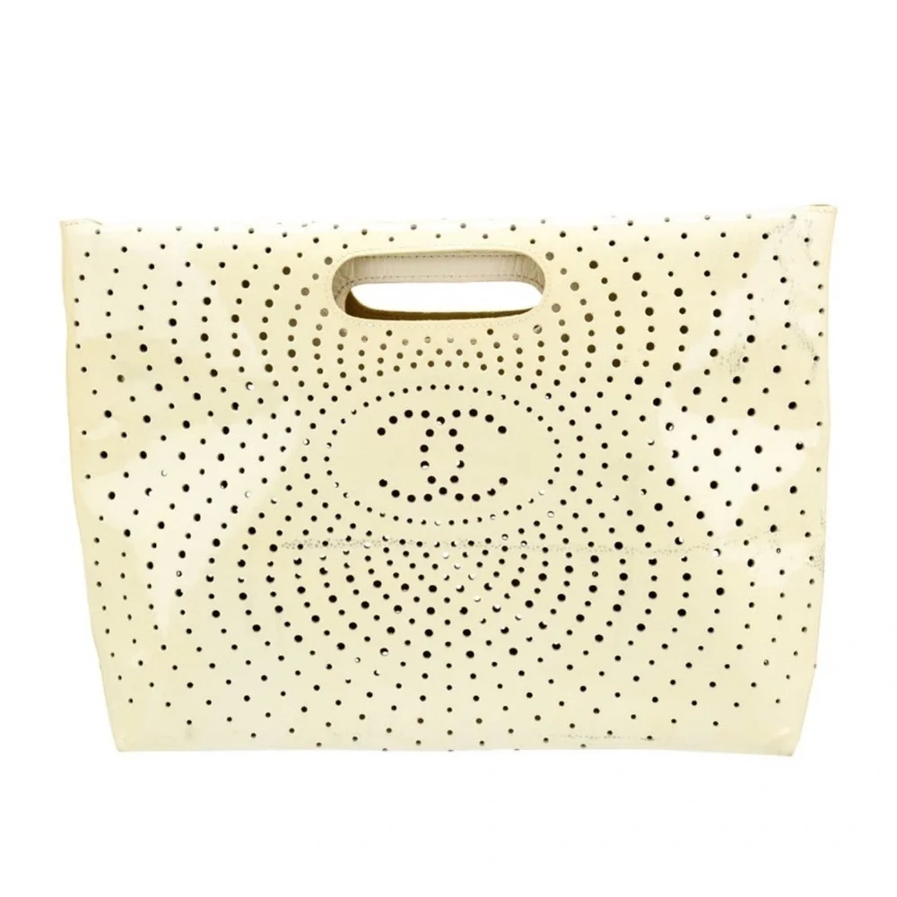 Vintage Chanel Yellow Patent Leather Clutch Perforated CC Logo 03 Karl Lagerfeld